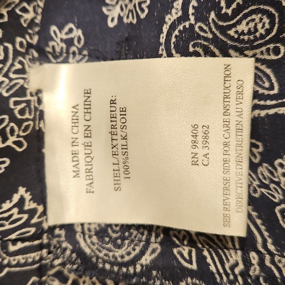 THEORY Mitrana Georgette Wide Leg Pant ~ 100% Silk Navy Blue Paisley Print Large - Picture 14 of 15